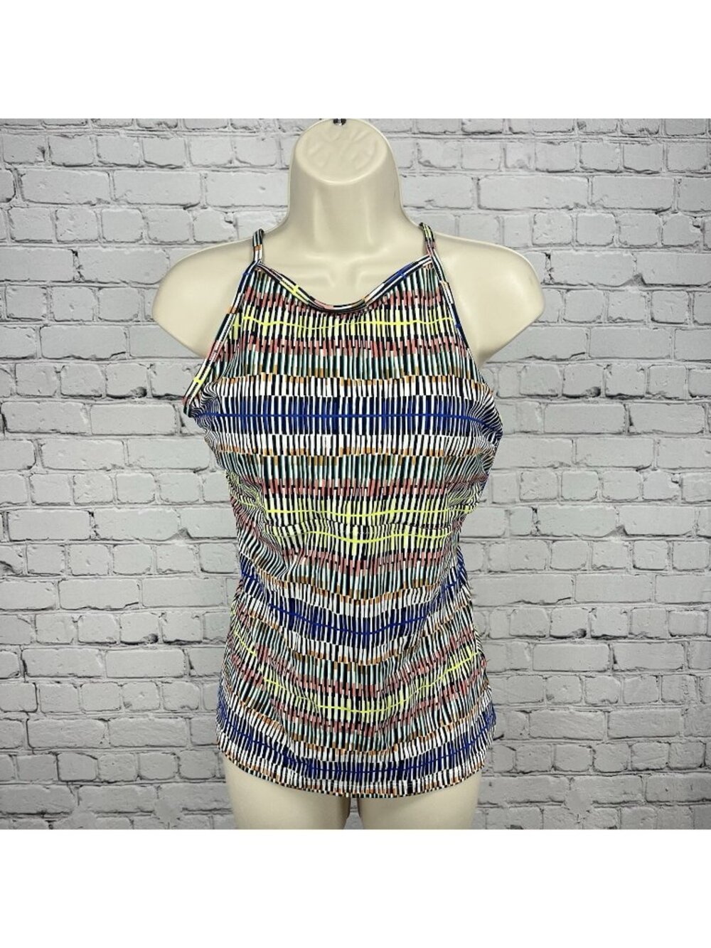 Athleta Multicolored Striped Padded Swimsuit Tank Top Backless Strappy Large L
